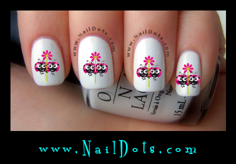 Pink Lady Bugs with a Flower Nail Decals