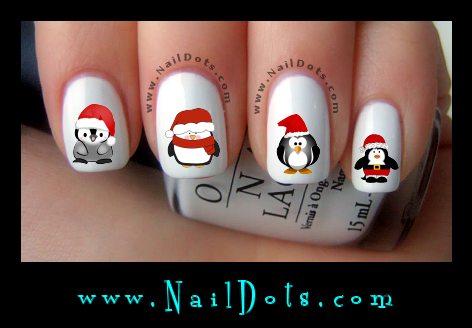 Christmas Nail Decals -  Santa Penguins