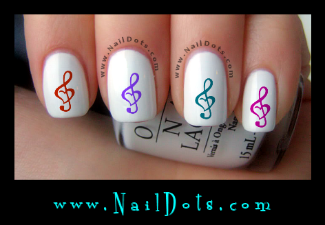 Colorful Music Note in a Heart Nail Decals