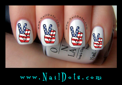 American Flag Peace Fingers Nail Decals