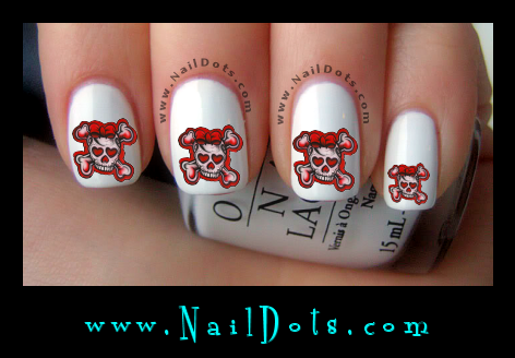 Red Black Grunge Skull nail decals