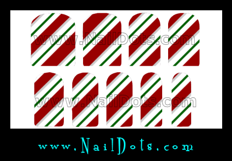 Green Striped Candy Cane Nail Wraps